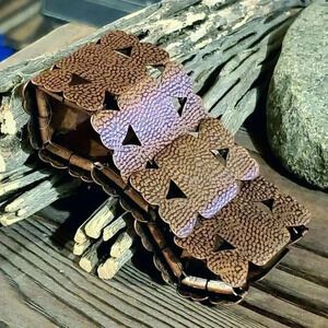 Edgy Rustic Antique Copper Geometric Textured Stretch Bracelet